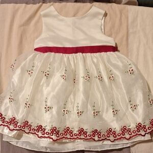 White and Red Floral Embroidered Dress